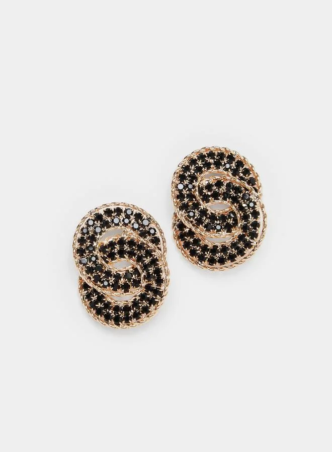 Styli  Black Stud Earrings with Diamante Detail for Women | Best Price UAE